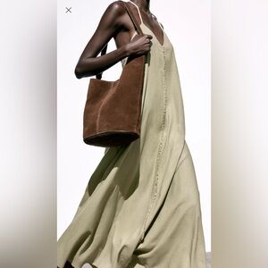 Zara Olive Green/Khaki Linen Maxi Dress NWT